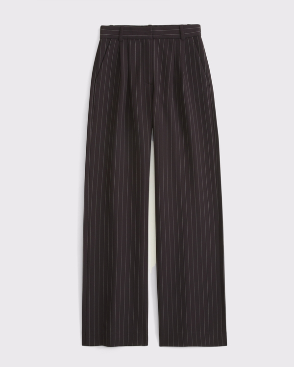 A&F Sloane Tailored Wide Leg Pant, Dark Brown Pinstripe view 1