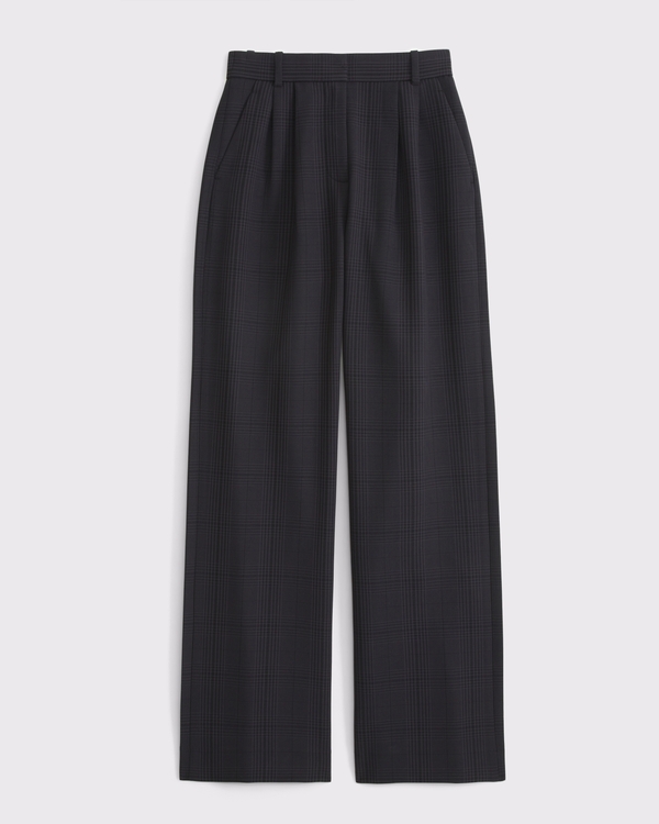 Curve Love A&F Sloane Tailored Wide Leg Pant, Black Plaid view 1