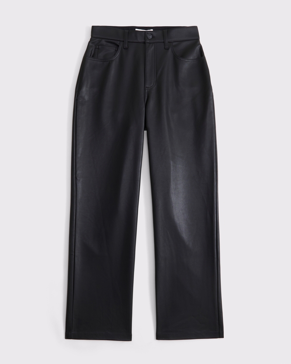 Curve Love Vegan Leather 90s Relaxed Pant, Black view 1