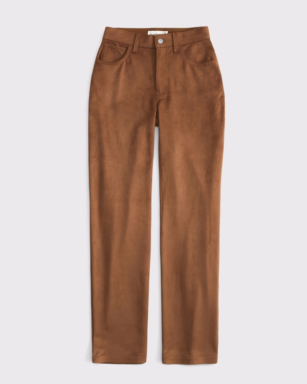 Curve Love Vegan Suede 90s Relaxed Pant, Brown view 1