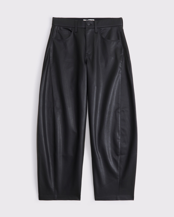 Vegan Leather Barrel Pant, Black view 1