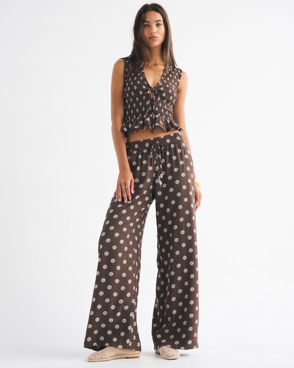 Crinkle Textured Pull-On Pant, Brown Pattern view 1