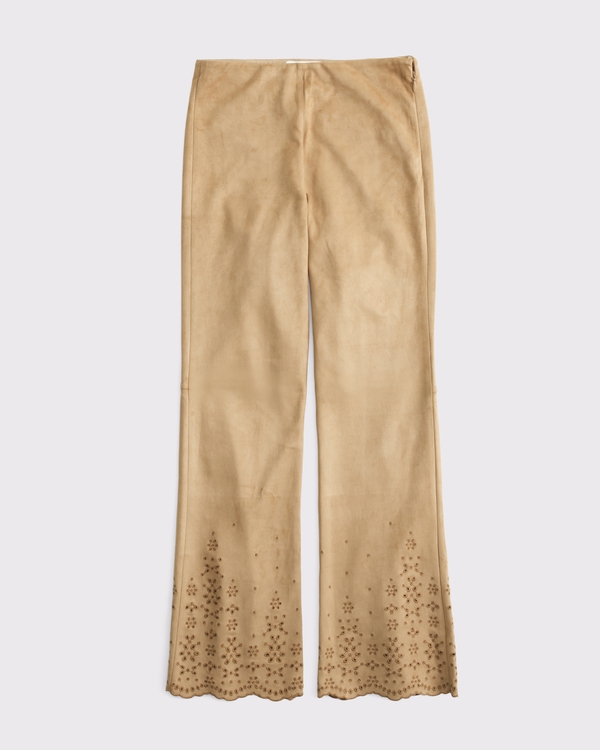 High Rise Slim Boot Vegan Suede Pant, Brown view 1
