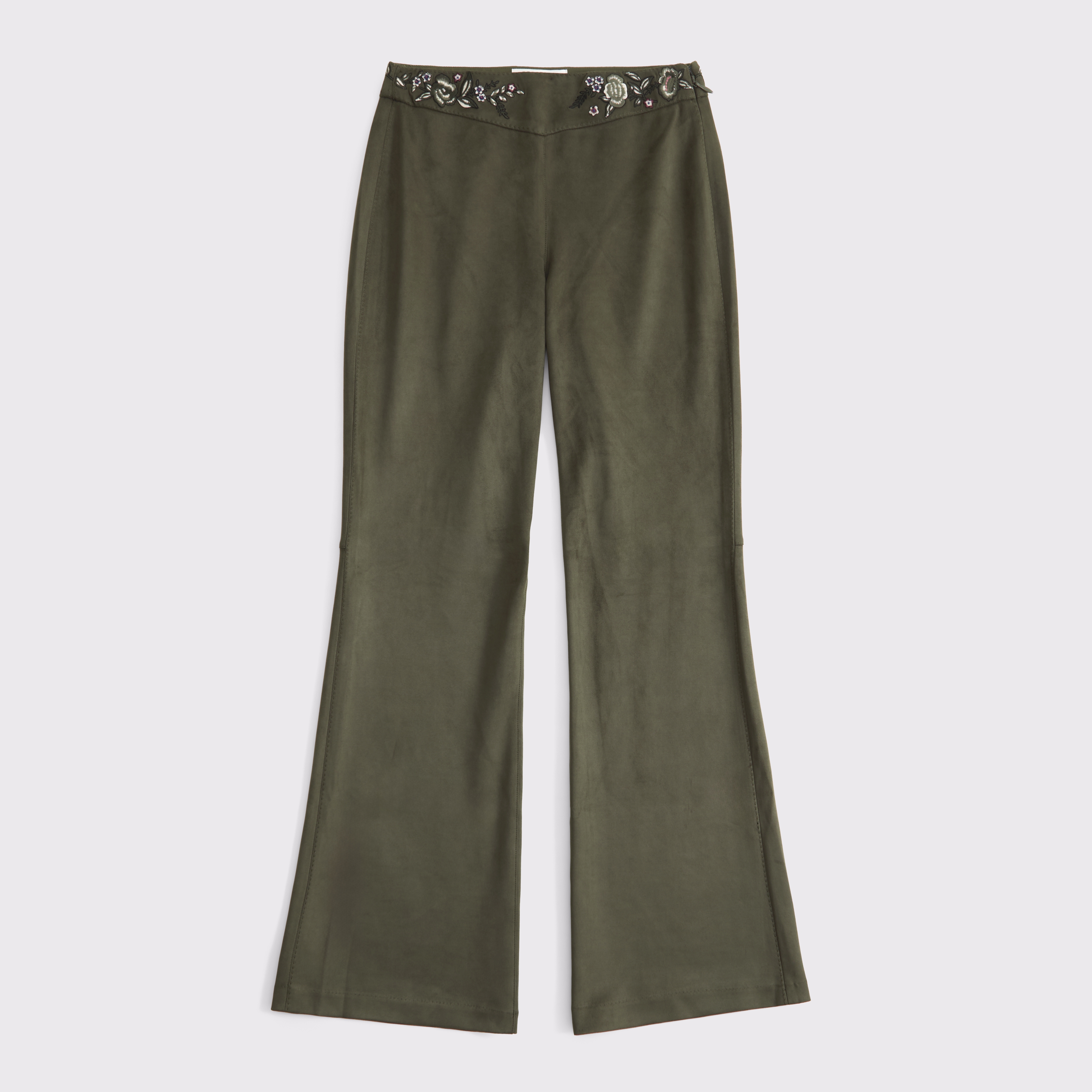 Abercrombie & Fitch Curve Love High Rise Slim Boot Vegan Suede Pant In Green