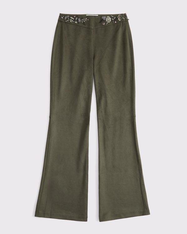 Curve Love High Rise Bootcut-Hose aus Wildlederimitat in Slim Fit, Olive Green view 1
