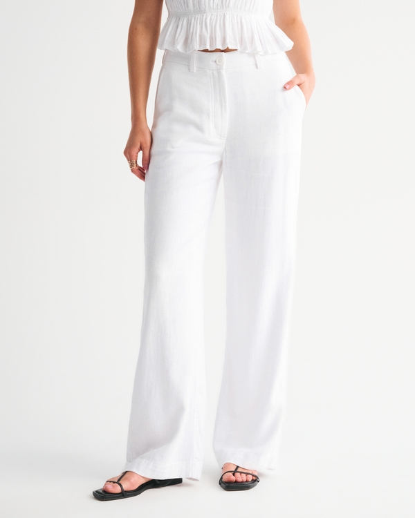Tailored Linen-Blend Wide Leg Pant