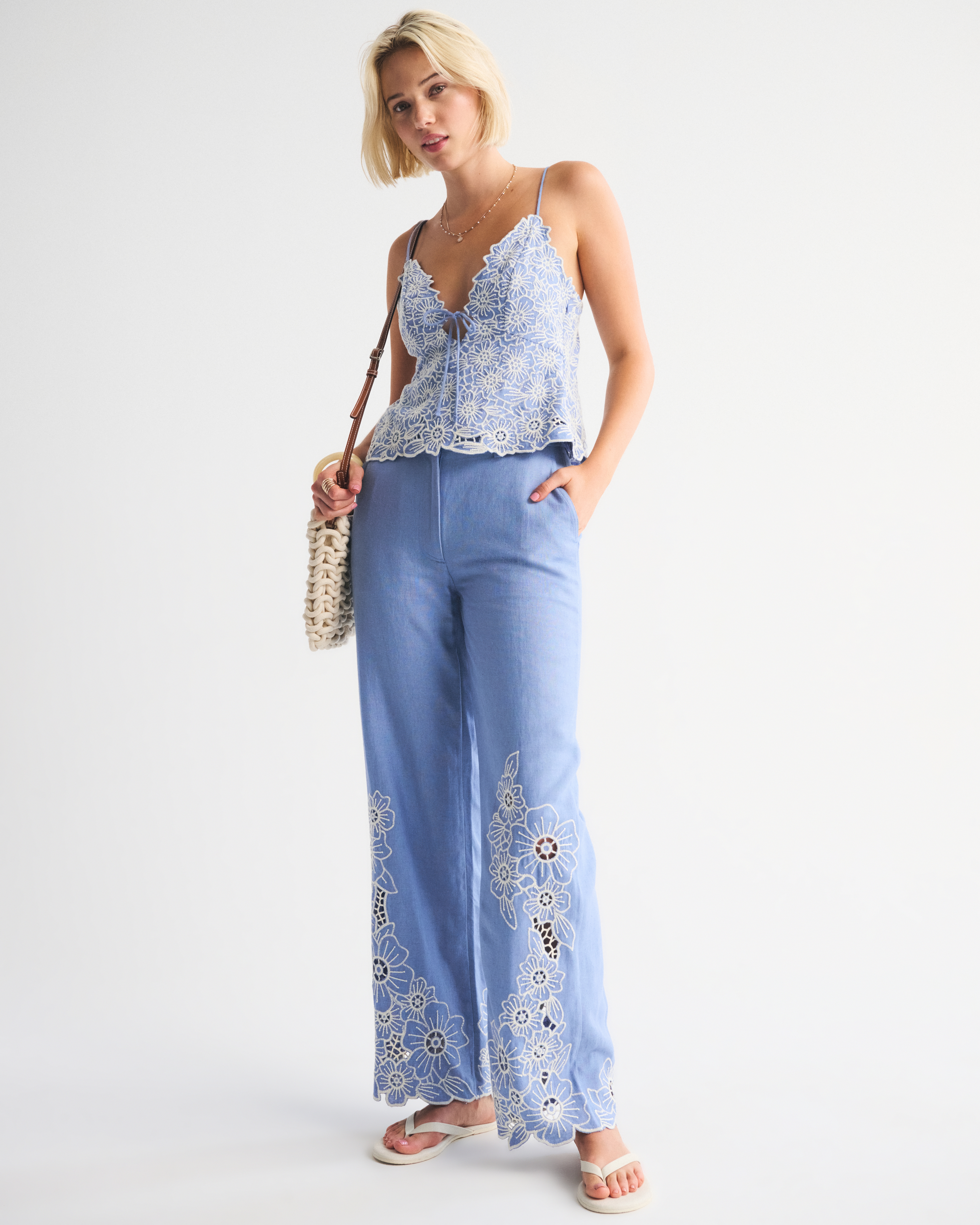 Abercrombie & Fitch Tailored Linen-blend Wide Leg Pant In Blue