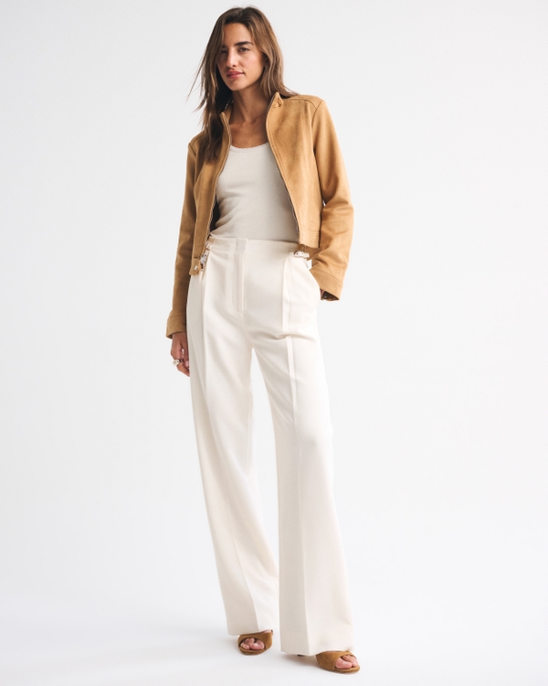 A&F Sloane Tailored Wide Leg Pant, Cream view 1