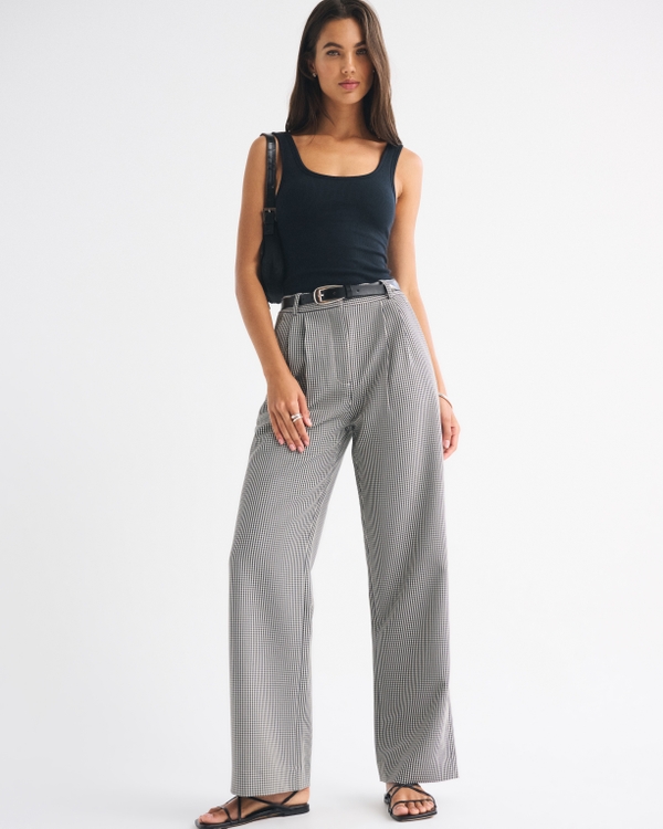 A&F Sloane Tailored Wide Leg Pant, Black Gingham view 1