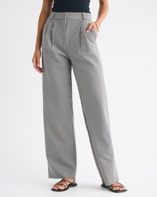A&F Sloane Tailored Wide Leg Pant, Black Gingham view 2