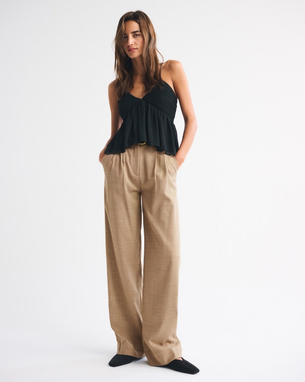 A&F Sloane Tailored Wide Leg Pant, Light Brown view 1