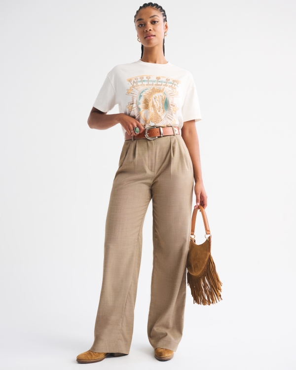 Curve Love A&F Sloane Tailored Wide Leg Pant, Light Brown view 1