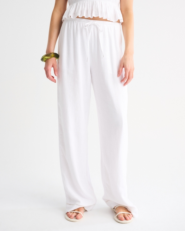 Linen-Blend Pull-On Pant, White view 2