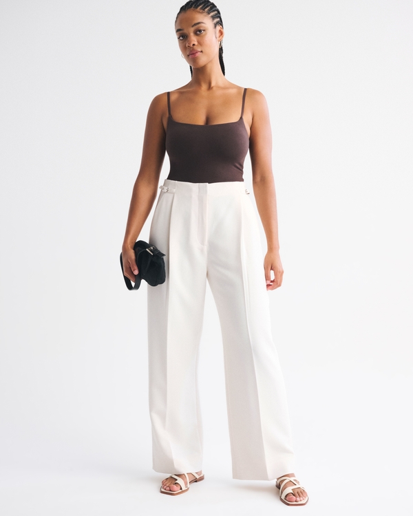 Curve Love A&F Sloane Tailored Wide Leg Pant, Cream view 1