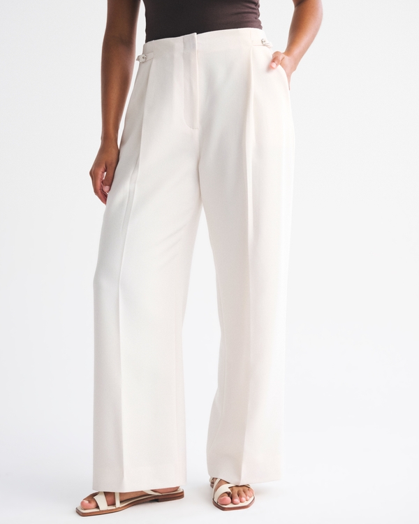 Curve Love A&F Sloane Tailored Wide Leg Pant, Cream view 2