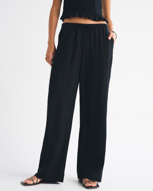 Linen-Blend Pull-On Pant, Black view 2