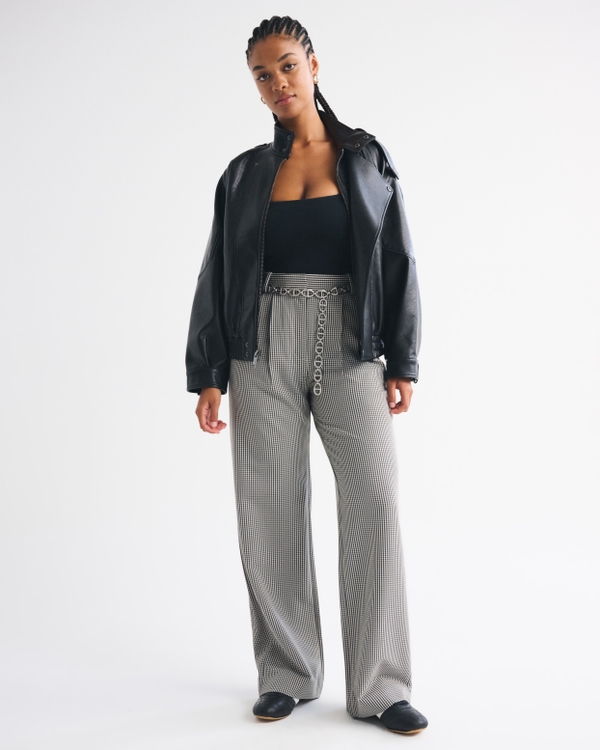 Curve Love A&F Sloane Tailored Wide Leg Pant, Black Gingham view 1