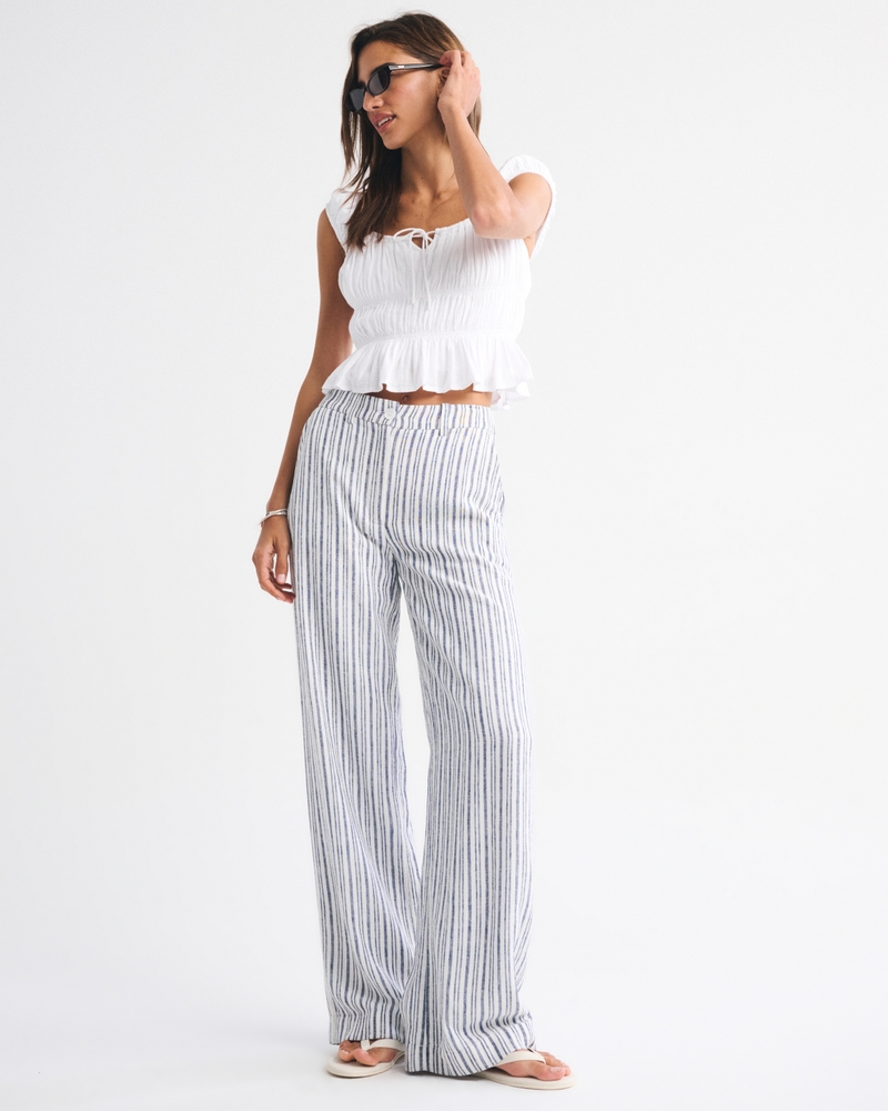 Tailored Linen-Blend Wide Leg Pant