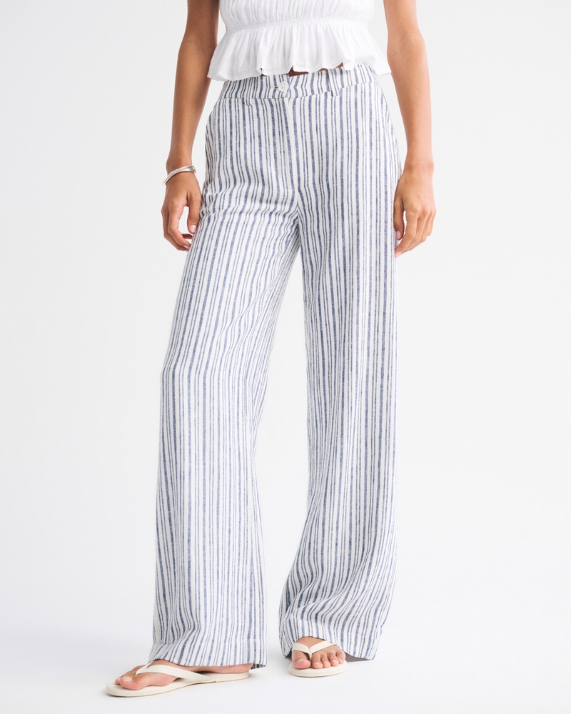 Tailored Linen-Blend Wide Leg Pant