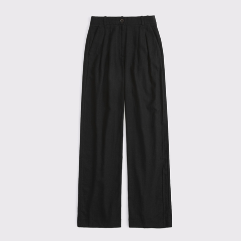 Женские брюки Abercrombie & Fitch Curve Love A&F Sloane Linen-Blend Tailored Wide Leg Pant