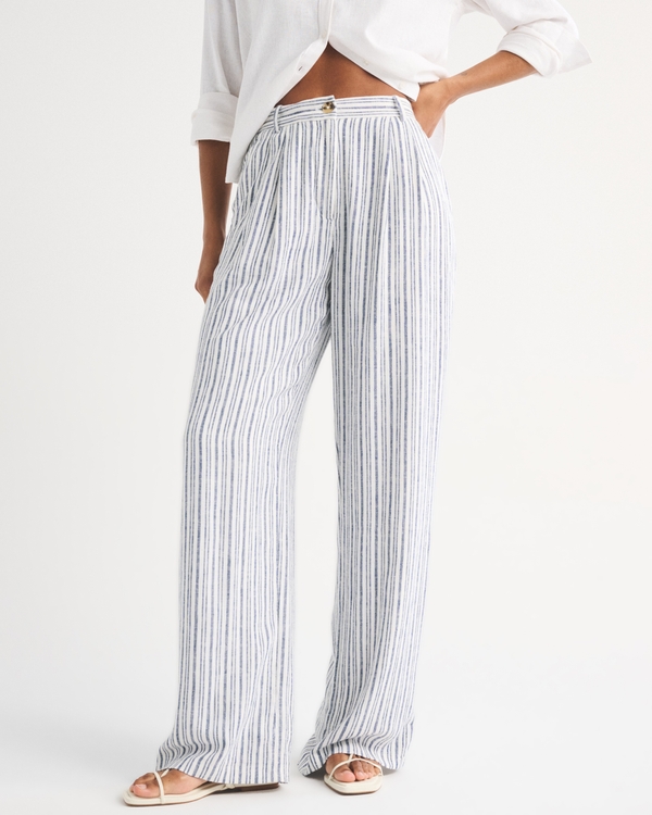 Curve Love A&F Sloane Linen-Blend Tailored Wide Leg Pant, Light Blue Stripe view 2