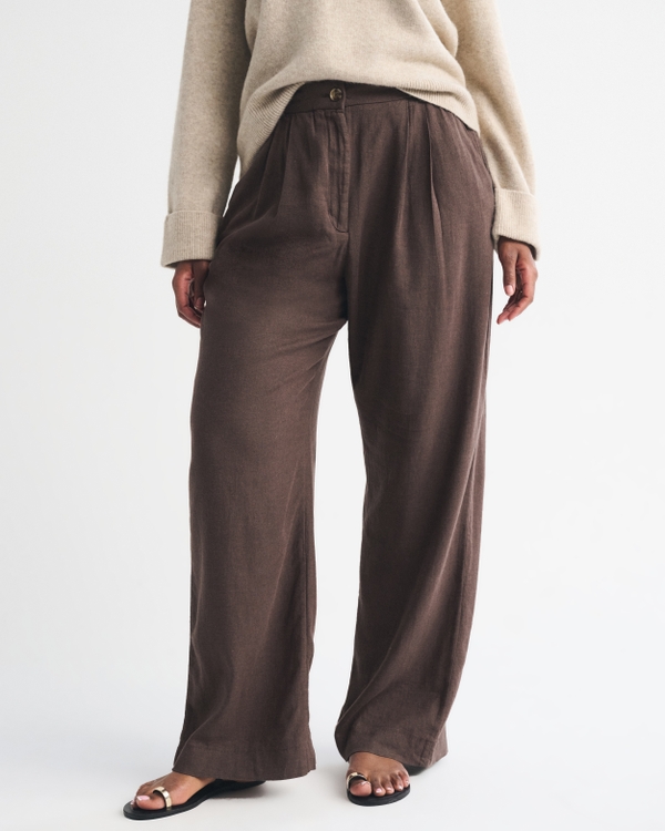 Curve Love A&F Sloane Linen-Blend Tailored Wide Leg Pant, Dark Brown view 2