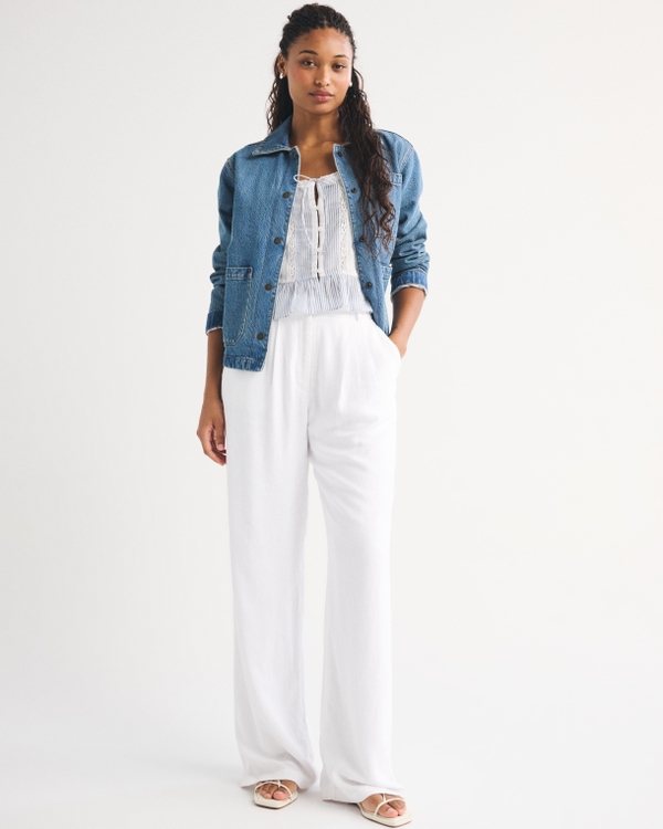 Curve Love A&F Sloane Linen-Blend Tailored Wide Leg Pant, White view 1