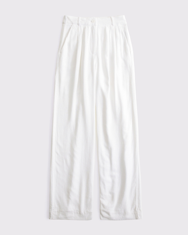Curve Love A&F Sloane Linen-Blend Tailored Wide Leg Pant, White view 1