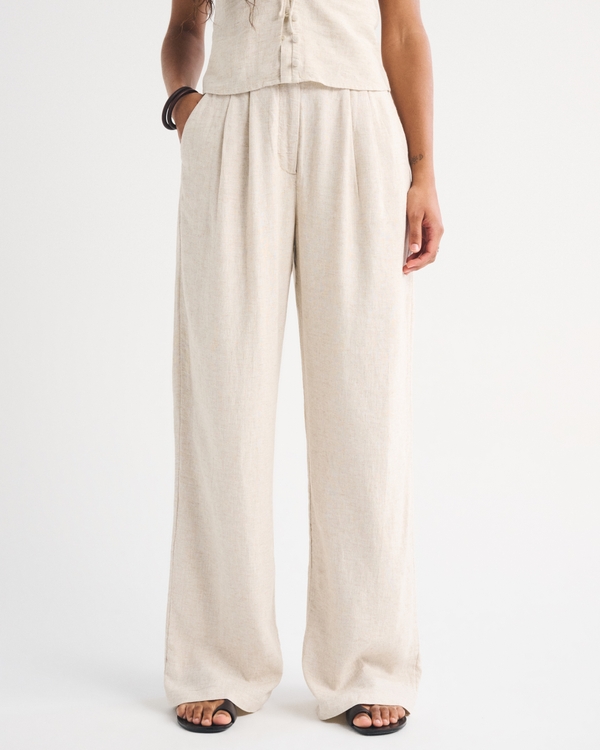 Curve Love A&F Sloane Linen-Blend Tailored Wide Leg Pant, Oatmeal view 2