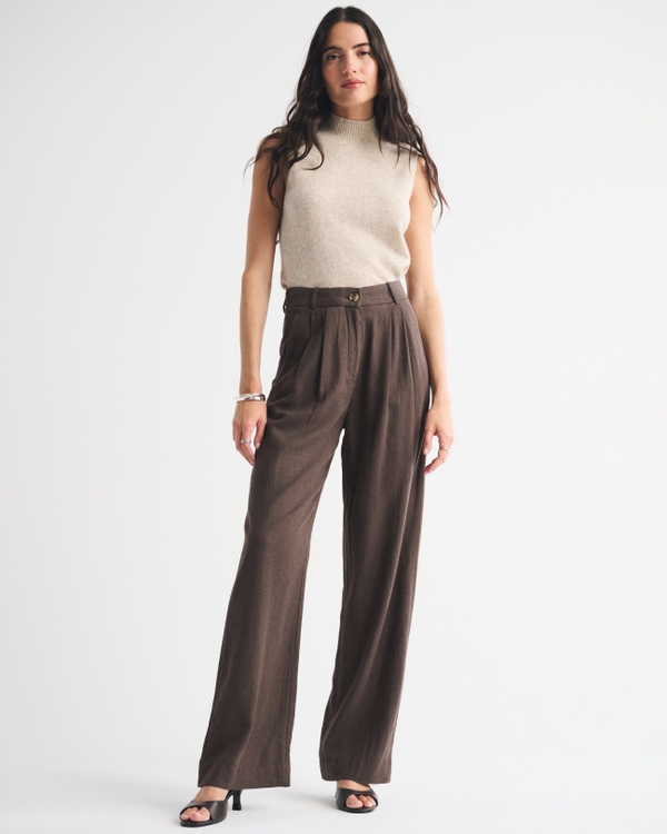 A&F Sloane Linen-Blend Tailored Wide Leg Pant, Dark Brown view 2