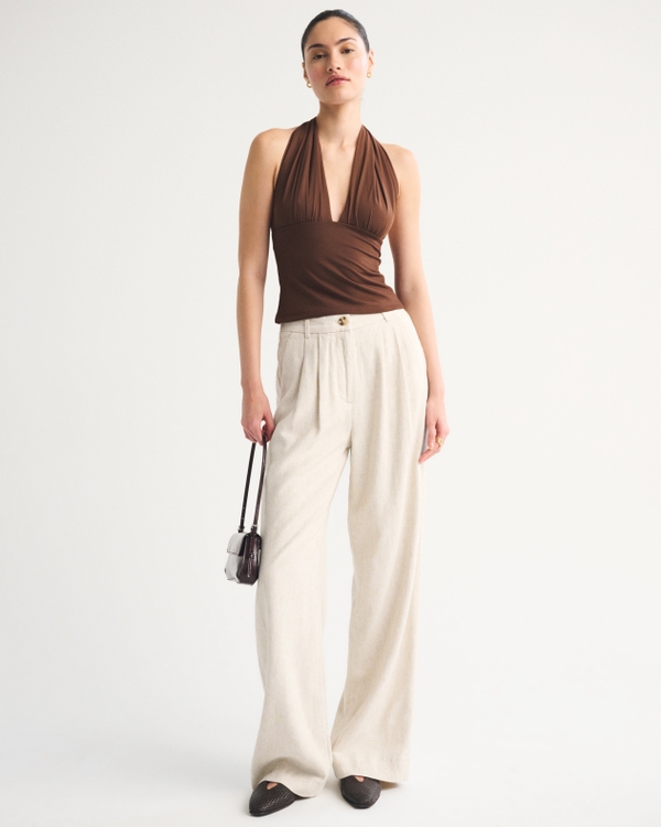 A&F Sloane Linen-Blend Tailored Wide Leg Pant, Oatmeal view 1