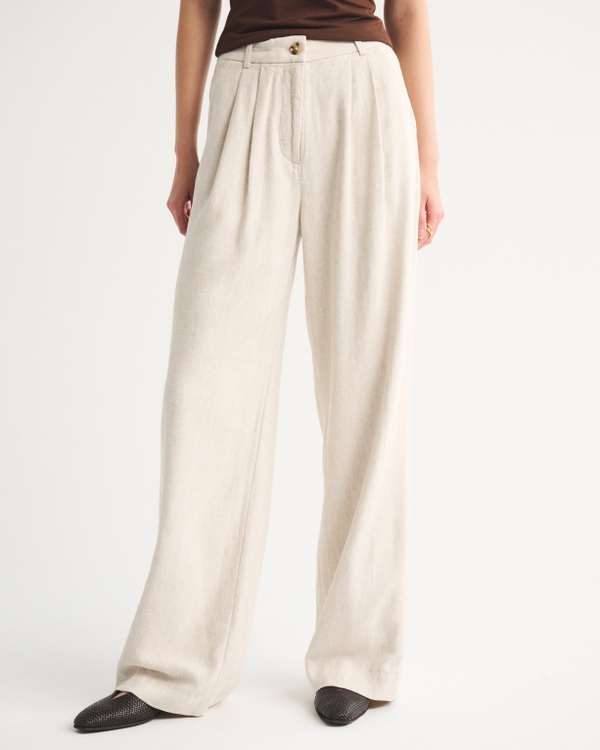 A&F Sloane Linen-Blend Tailored Wide Leg Pant, Oatmeal view 2