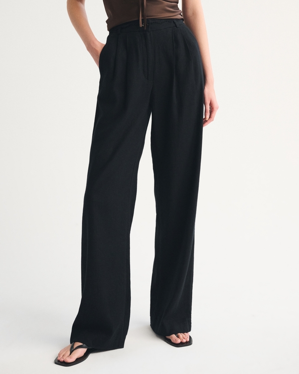 A&F Sloane Linen-Blend Tailored Wide Leg Pant, Black view 2