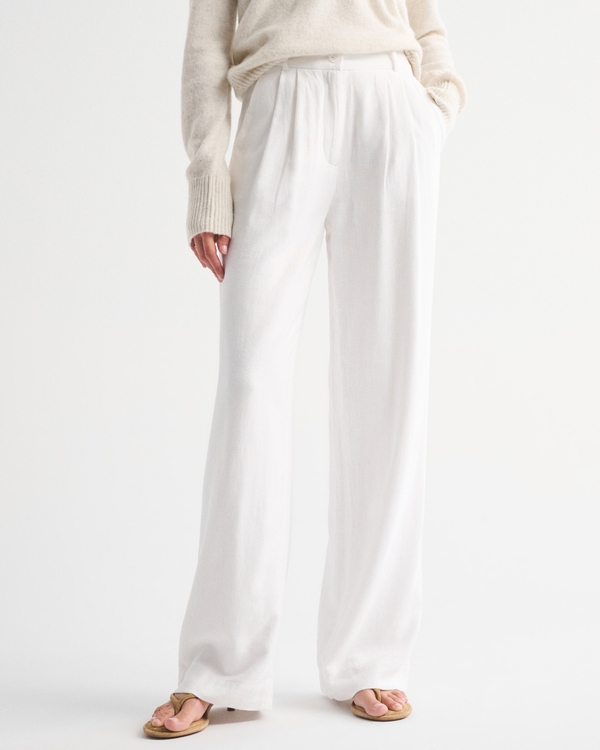 A&F Sloane Linen-Blend Tailored Wide Leg Pant, White view 2