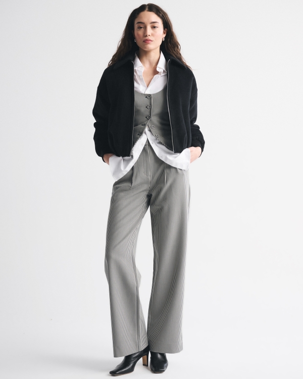 A&F Sloane Tailored Wide Leg Pant, Black Gingham view 1