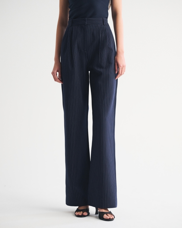 A&F Sloane Tailored Wide Leg Pant, Dark Indigo Pinstripe view 2