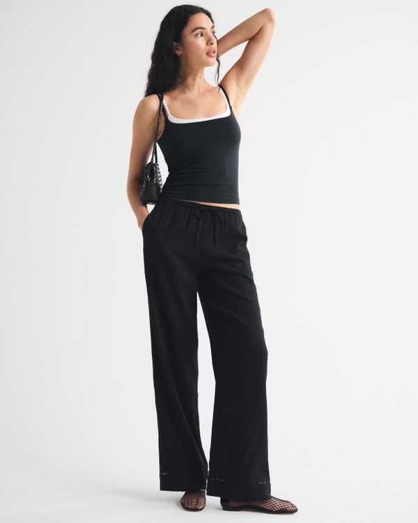Linen-Blend Pull-On Pant, Black view 1