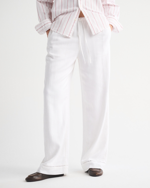 Linen-Blend Pull-On Pant, White view 2