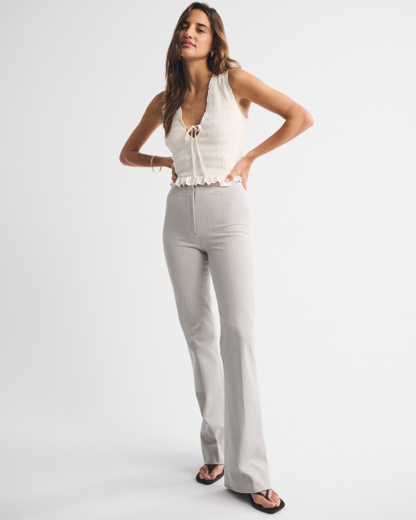 Pantalon A&F Forme Bootcut, Marron Clair Rayé view 1