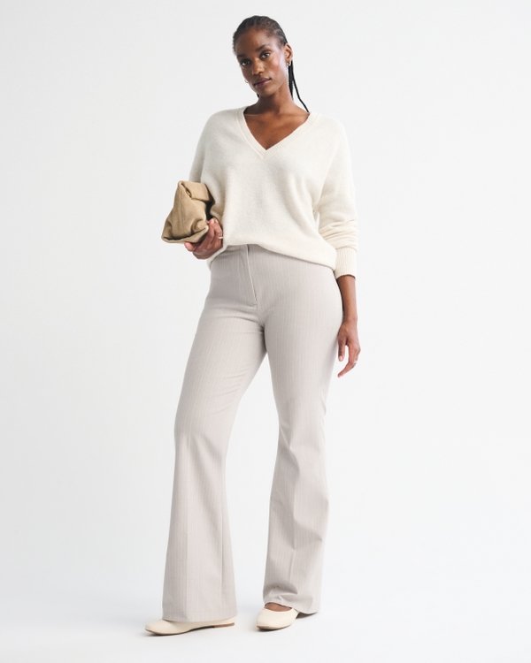 Pantalon boot Curve Love A&F Forme, Marron Clair Rayé view 1