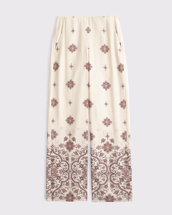 Embroidered Satin Pull-On Pant, Maroon Pattern view 1