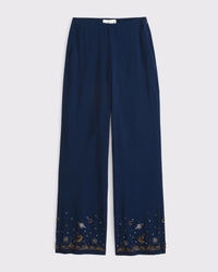 Embroidered Satin Pull-On Pant