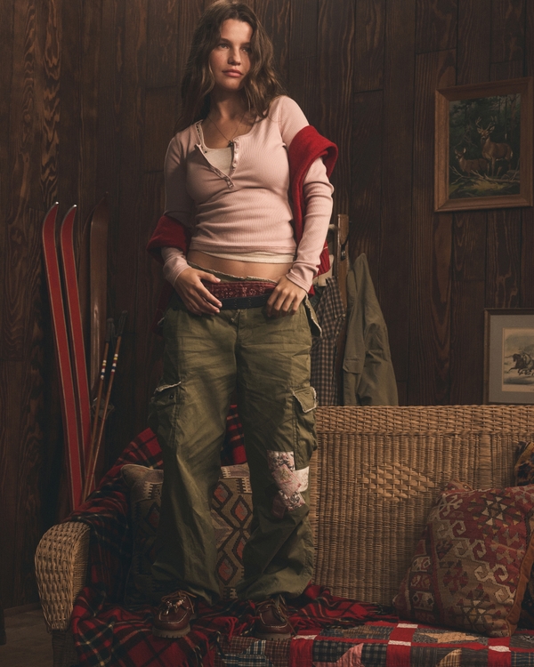 Low Rise Baggy Cargo Pant, Olive view 1