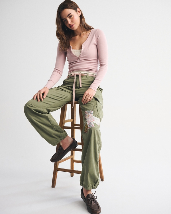 Low Rise Ultra Loose Cargo Pant, Olive view 1