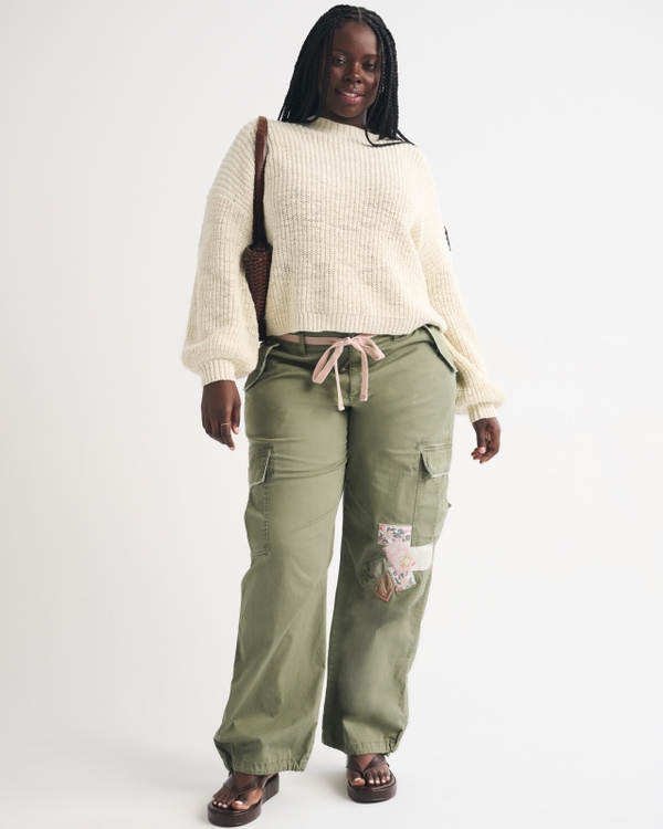 Pantalones cargo Curve Love de tiro bajo muy holgados, Oliva view 1