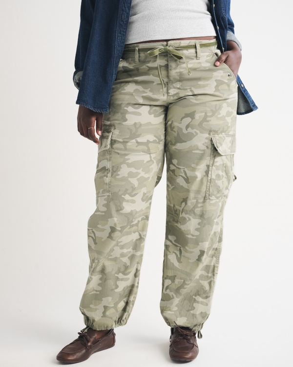 Curve Love Low Rise Ultra Loose Cargo Pant, Green Camo view 2