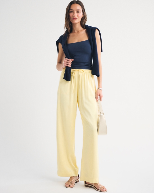 Satin Pull-On Pant, Pastel Yellow view 1