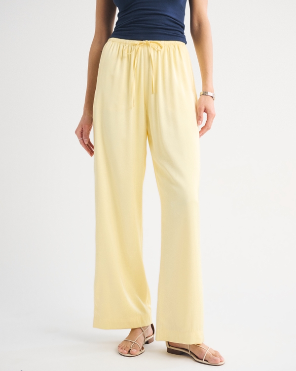 Satin Pull-On Pant, Pastel Yellow view 2