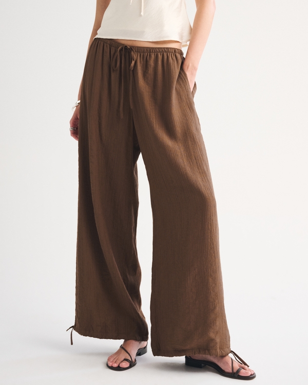 Crinkle Balloon Pull-On Pant, Brown view 2