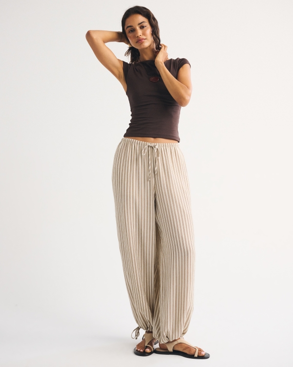 Convertible Crinkle Balloon Pull-On Pant, Brown Stripe view 1